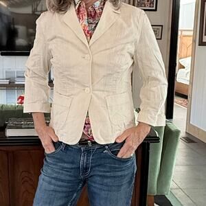 J.jill Feminine Ivory White 100% Cotton Blazer |‎ Floral Details | Size 2